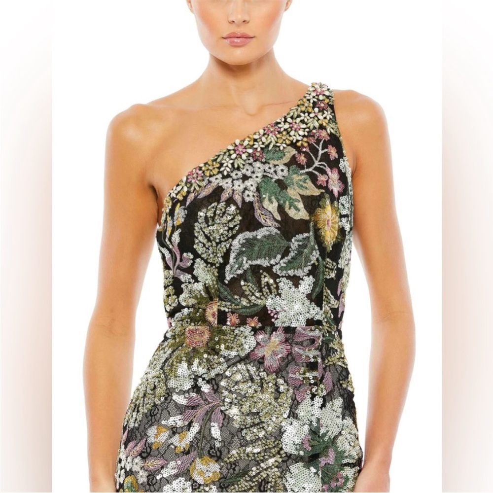 NWT Mac Duggal Floral One Shoulder Dress with High Slit - Picture 4 of 11